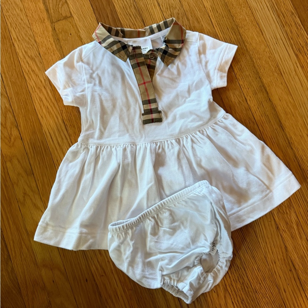 Burberry White Kids Dress with Plaid Collar
